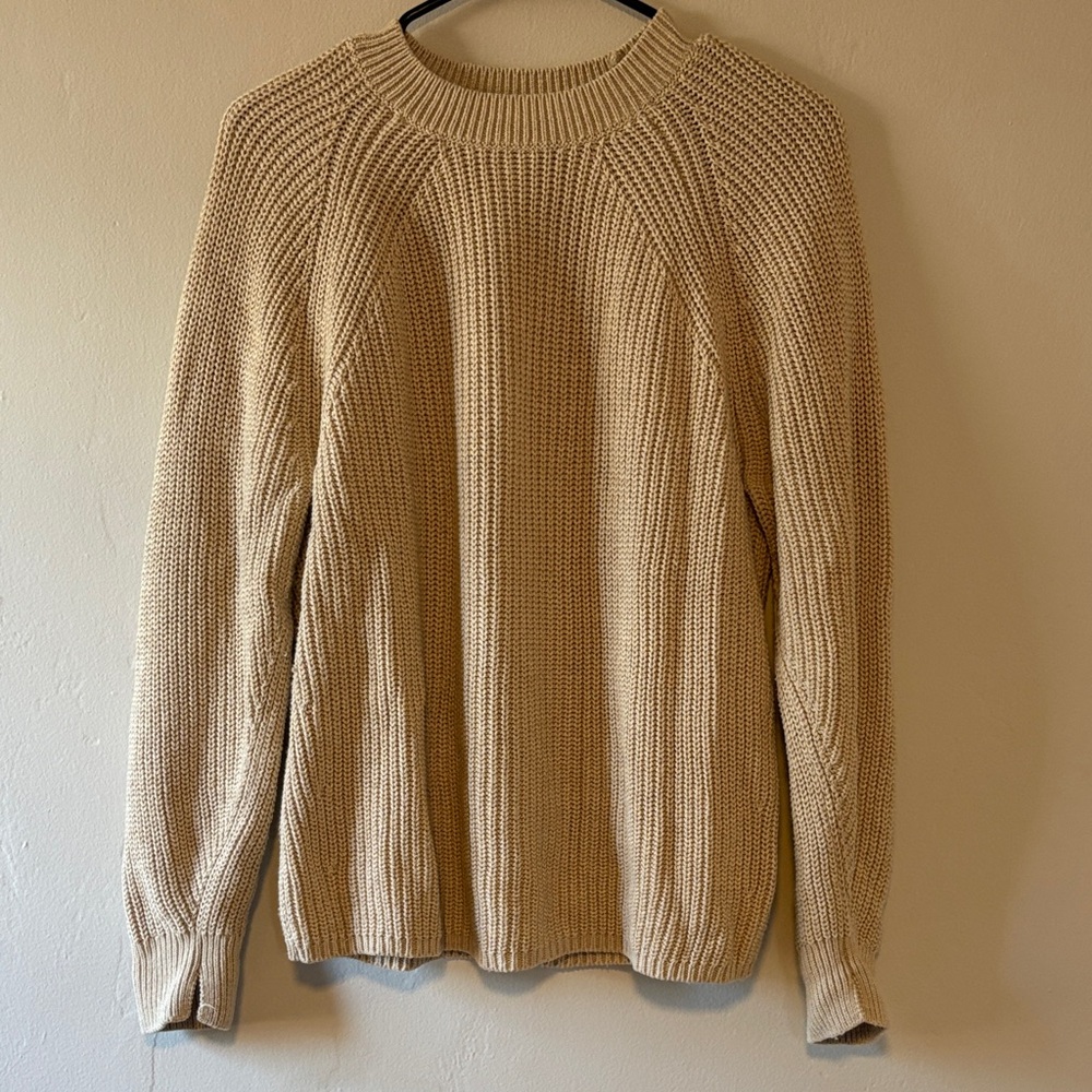 Nordstrom Organic Cotton & Merino Wool Rib Fisherman Sweater Oatmeal Medium